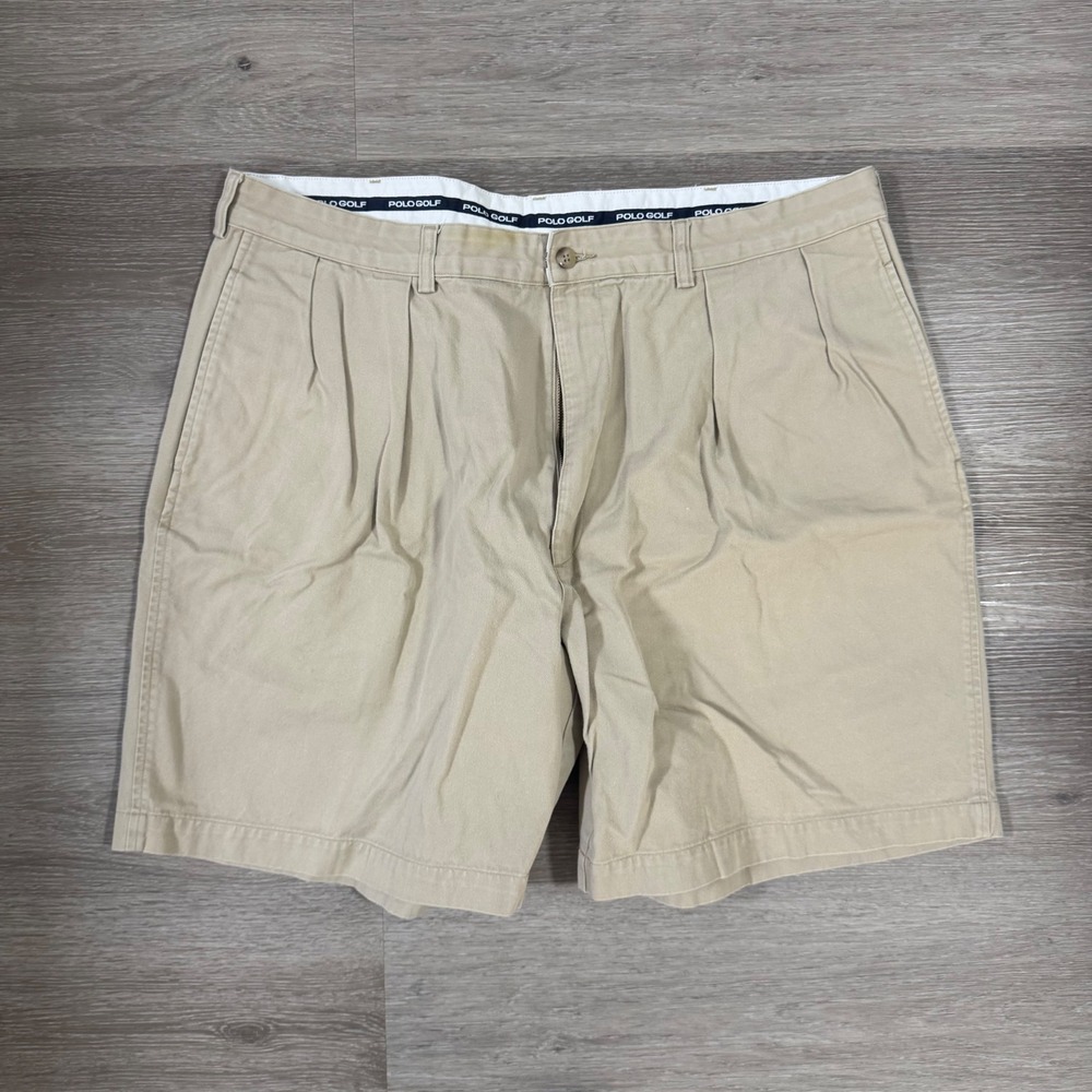 Polo Golf Shorts Mens 40 Khaki Tan Pleated Cotton Chino Casual Walking 12484